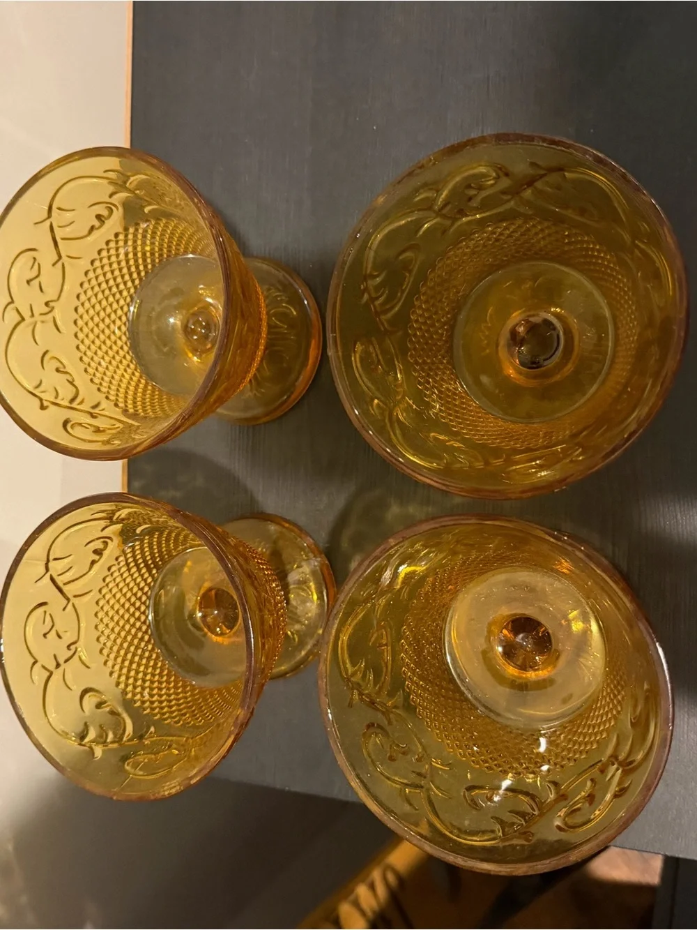Amber Pressed Glass Goblets - Set of 4